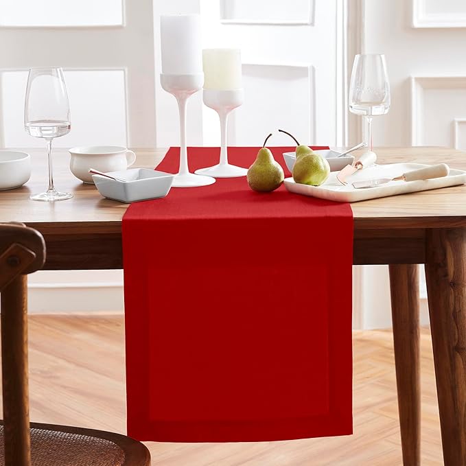 Solino Home 100% Pure Linen Red Table Runner 72 Inches - 14 x 72 Inch for Dining, Sideboard, Entry Tables, Valentines, Winter - Sonoma