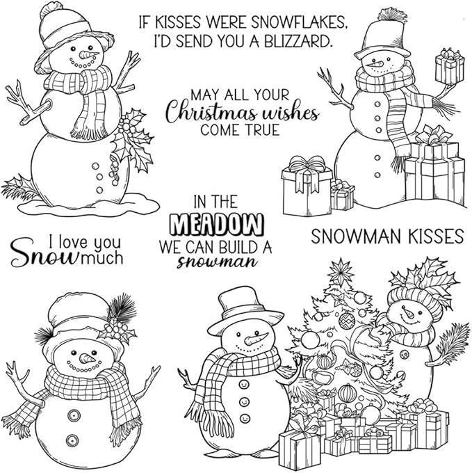 Christmas Snowman Santa Box Stamps and Cutting Dies for Card Making DIY Transparent Silicone Clear Stamp and Metal Die Cuts Sets for Scrapbooking Paper Greeting Cards Decor Seals Craft Supplies