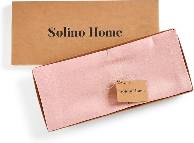 Solino Home Linen Table Runner 72 Inches Long - 100% Pure Linen Misty Pink Table Runner 14 x 72 Inch for Valentines, Spring, Easter - Diana Medium Weight