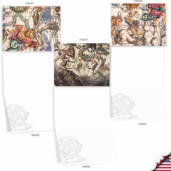 The Best Card Company - Assorted 10 Blank All Occasions Notecards Boxed Set 4 x 5.12 Inch w/Envelopes Zodiac Sign Stars, Astrology for Men, Women (10 Designs, 1 Each) - Sky Signs M2340OCB