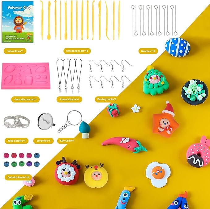 Polymer Clay 60 Colors, CiaraQ Modeling Clay for Kids, Oven Bake Clay with Sculpting Tools, Ideal for Sculpture, Crafting, DIY Projects
