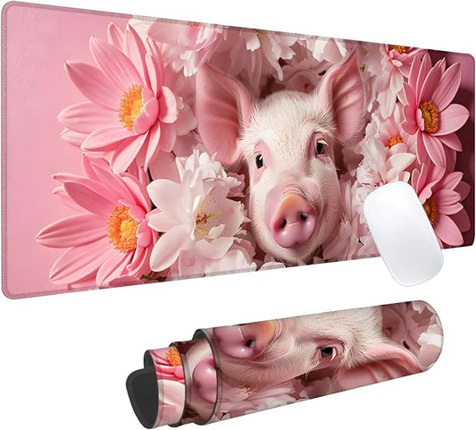 Pig Gaming Mouse Pad, Office Desk Mat, Anti-Slip Rubber Base Cool Aesthetic Mouse Pads for Computer Laptop Keyboard School Home Desktop Gamer Home Accessories Decor 31.5" x 11.8"