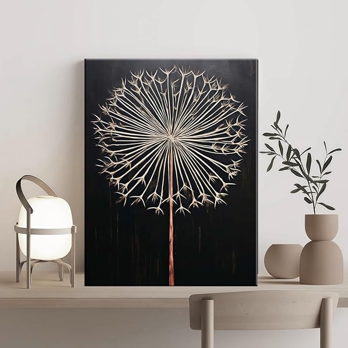 Framed Dandelion Plant Fun Wall Art Decor Canvas Print Poster Picture Modern Minimalist Artwork Bathroom Living Room Bedroom Office Gallery Decor 16x24 Inch Ready to Hang