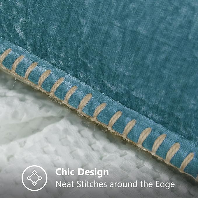 decorUhome Spring Chenille Soft Throw Pillow Covers 16x16 Set of 2, Farmhouse Velvet Neutral Decorative Pillow Covers with Stitched Edge for Couch Sofa Bed Home Decor, Teal