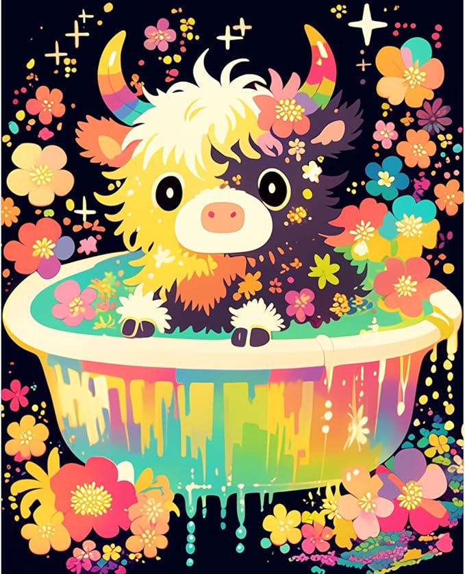 obterie Highland Cow Paint by Numbers Kit for Adults Beginner Cow Oil Painting Kit Adult Paint by Number Kits on Canvas DIY Painting for Beginners Art by Numbers for Gifts Home Wall Decor 16x20 Inch