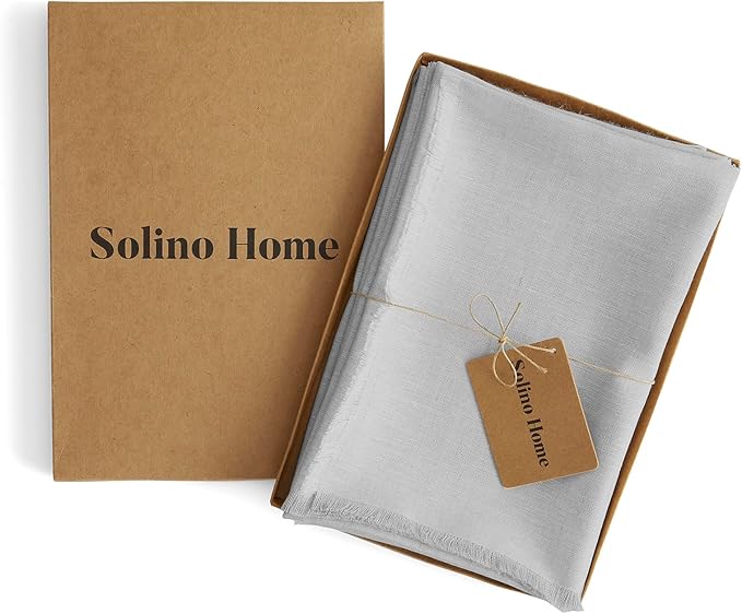 Solino Home Light Grey Linen Napkins Set of 4-100% Pure Linen Fringe Dinner Napkins 20 x 20 Inch for Spring, Easter - Handcrafted and Machine Washable