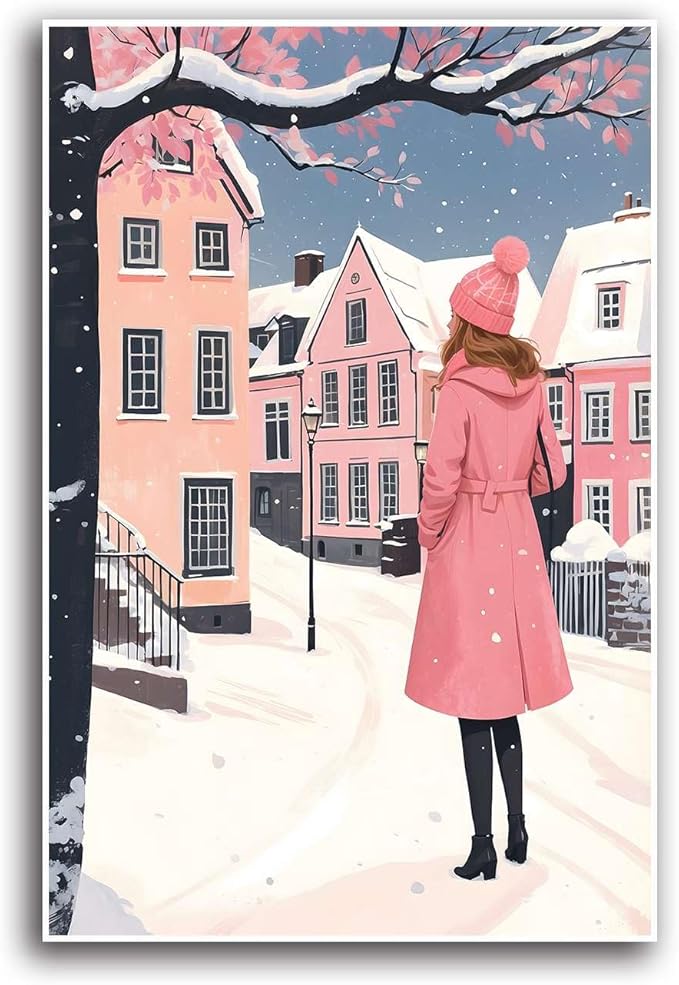 Canvas Wall Art serene winter scene in a quaint village art print Christmas snow cosy winter's day 16x24in-UnFramed
