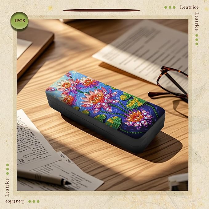 Leatrice Flower Diamond Art Kits for Adults Small Diamond Painting Kit Gem Art Paint by Diamonds Dot Eyeglasses Case 5d Diamond Art DIY for Beginner Women Lotus