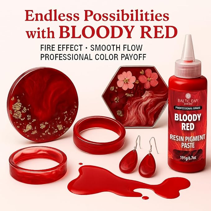 Bloody Red Epoxy Resin Pigment Paste XL (191g/6.7oz) – Opaque Epoxy Dye & High Concentration Coloring Paste, Mica Powder Alternative for Resin Art, Jewelry, Tumblers, River Tables & Crafts