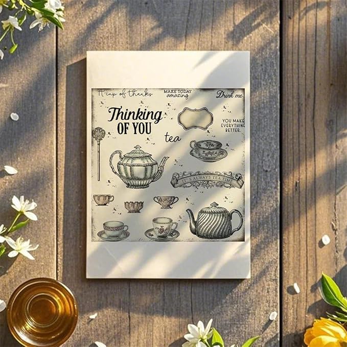 Teapot Coffee Cup Stamps and Cutting Dies for Card Making DIY Transparent Silicone Clear Stamp and Metal Die Cuts Sets for Scrapbooking Paper Greeting Cards Decor Seals Craft Supplies