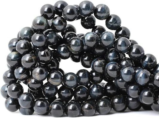 35PCS 10mm Natural Blue Tiger Eye Gemstone Round Loose Beads for Jewelry Making DIY Findings 1 Strand 15"