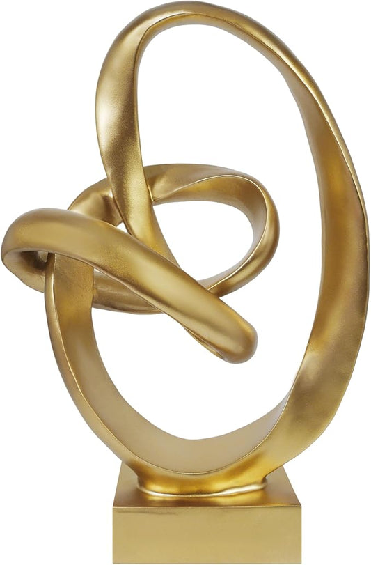 Cozy Villa Knot Sculptures, Modern Coffee Table Statues, Abstract Center Piece for Home Office, Dining Living Room Desk Decor, Bookends, 15.5 x 10.5 inch, Gold