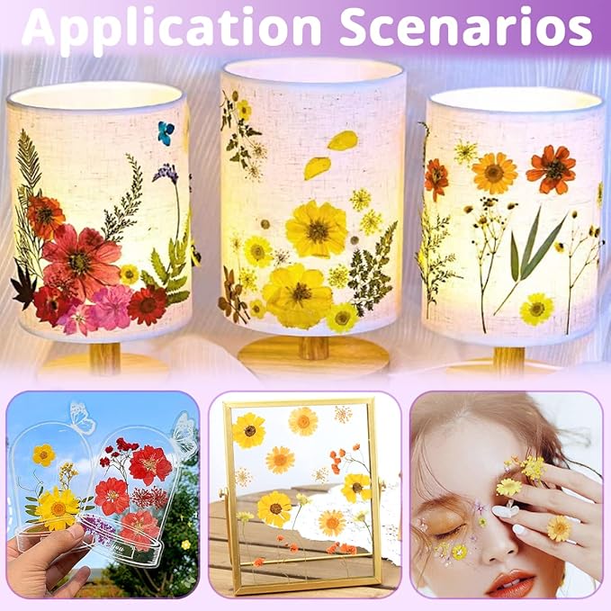Cinvo 54 Pcs Real Dried Pressed Flowers and Leaves Natural Dried Petals Greenery with Tweezer for Candle Resin Jewelry Soap Nail Pendant Phone Case Crafts Making Floral Decors DIY Embellishments