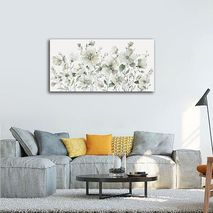 Elegant Flowers Wall Art Abstract Floral Pictures Wall Decor Modern Green Botanical Canvas Painting Flower Blossom Canvas Print Artwork for Living Room Bedroom Office Home Wall Decoration 30" x 60"