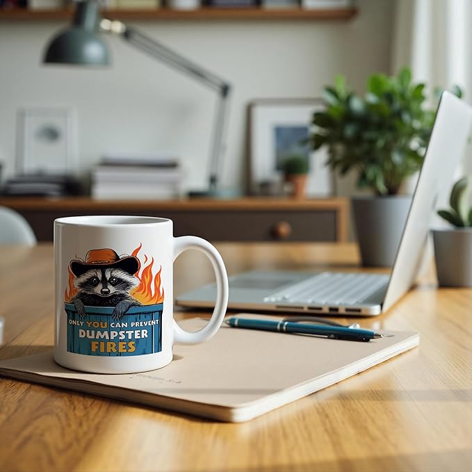Funny Raccoon Meme Mug 11 oz, Team Leader Boss Gifts, Funny Gifts for Coworkers Coffee Cups Ceramic, Only You Can Prevent Dumpster Ceramic Mug for Coffee Tea Hot Cocoa Home Office Work