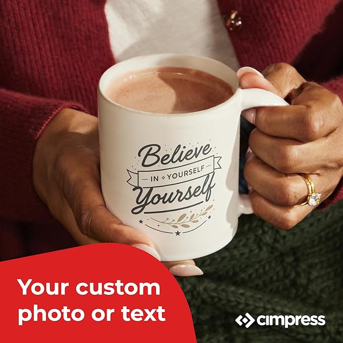 Personalized Mug, Custom Ceramic Mug with Photo and Text, 11oz, Pack of 100, Glossy Coffee Cup, Perfect for Christmas, Secret Santa or as Holiday Gift for Family or Friends, White/Red