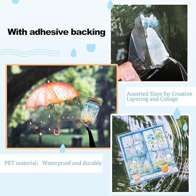 Rain Shelter Animals PET Stickers – 90PCS Whimsical Stickers with Watercolor Animal Designs for Scrapbook, Journal, DIY Crafts, Waterproof