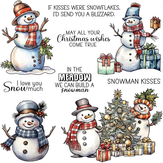 Christmas Snowman Santa Box Stamps and Cutting Dies for Card Making DIY Transparent Silicone Clear Stamp and Metal Die Cuts Sets for Scrapbooking Paper Greeting Cards Decor Seals Craft Supplies