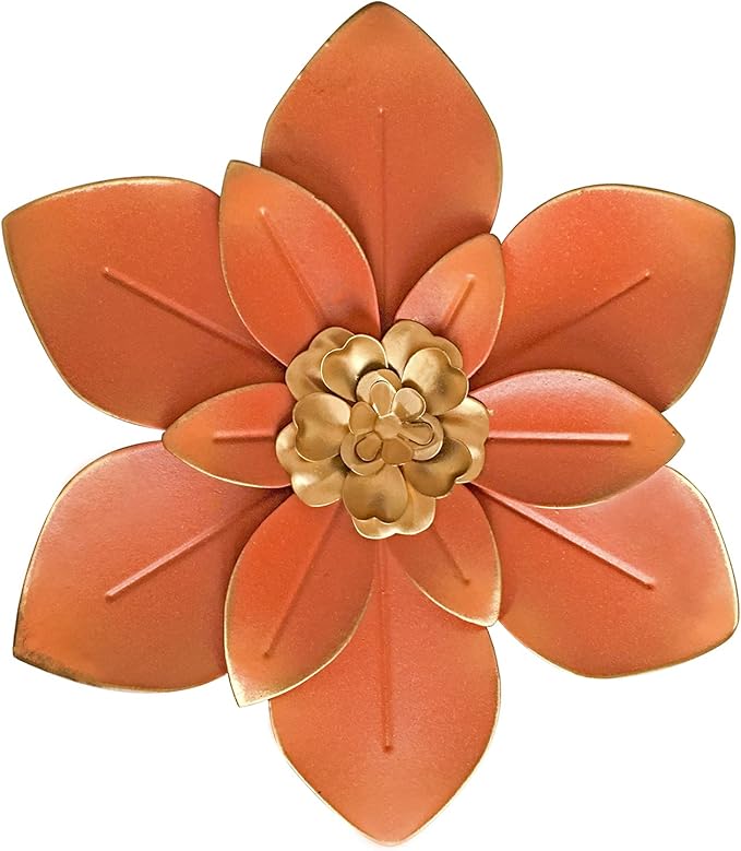 Metal Flower Wall Art Decor, 10“ Rustic Modern Floral Sculpture, Distressed Iron Wall Hanging Home Decoration Accent Artworks for Indoor Kitchen Bedroom Living Room Office Outdoor Garden Patio