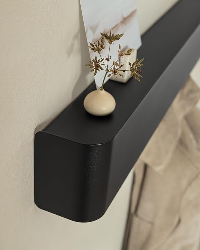Kazai.®️ Coat Rack Wall Mount with Shelf 'Tone' | Modern Design Coat Hanger with Hidden Hooks and Storage | Hat Rack with Shelf in Metal | Wall-Mounted Purse Organizer | Black