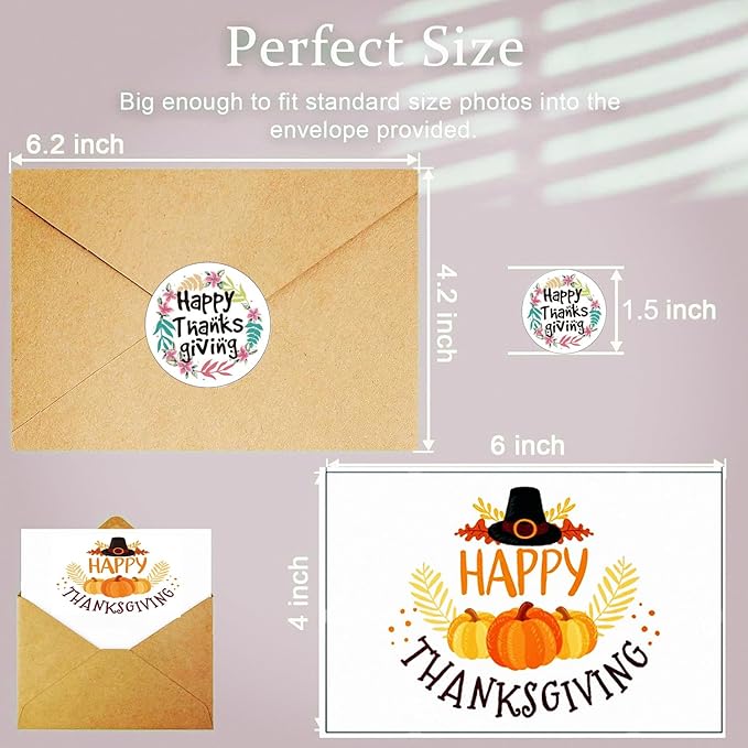 20 Pack Happy Thanksgiving Greeting Cards 4 x 6 Inch Bulk Fall Card Blank Autumn Thank You Cards with Kraft Envelope & Harvest Stickers Suitable for Thanksgiving Party Supply