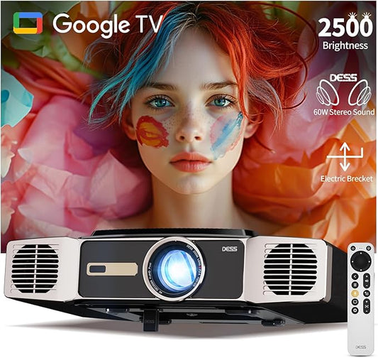 Dess C5 Enterprise GTV Projector,4K projector with Wifi6 and bluetooth,Home theater projector,2500 Brightness,Built in Electric Bracket, Stereo Surround Sound,300''IMAX-Enhanced Quality