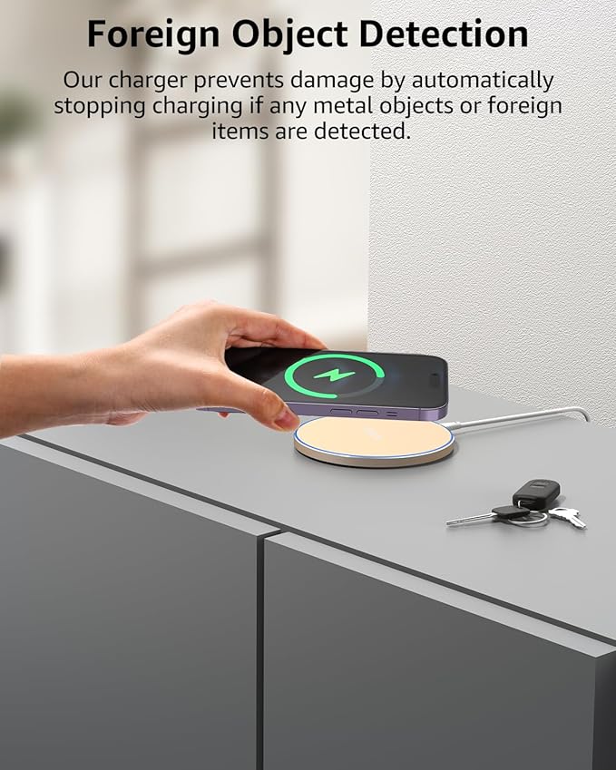 TOZO 2025 W1 New Anti-Slip Wireless Charger 15W Max Fast Wireless Charging Pad Compatible with iPhone 17/16/16 Plus/16 Pro Max /15/14/13/SE Series, Samsung Galaxy S25/S24/S23 Series, Matte Champagne