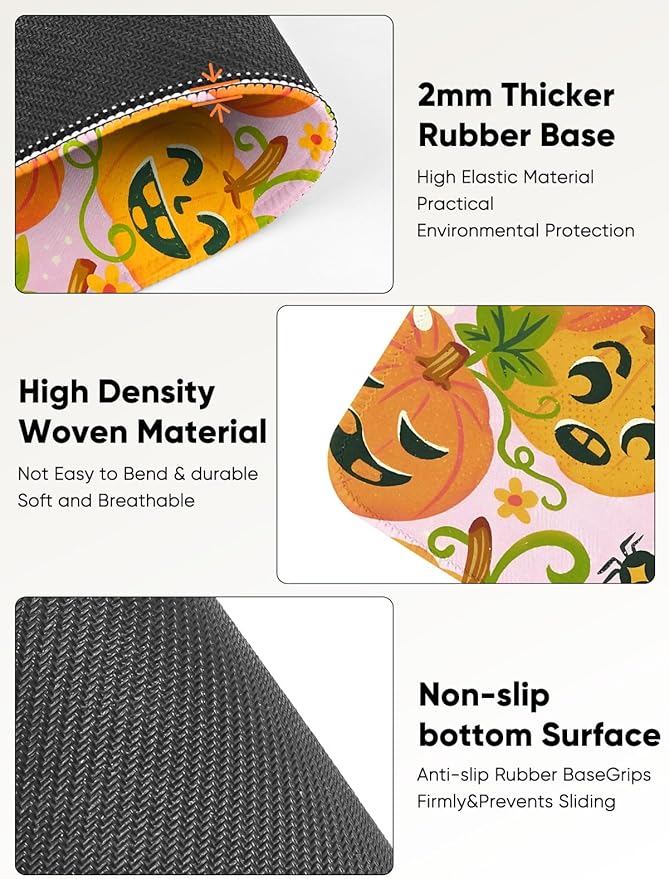 Seorsok Halloween Funny Pumpkin Mouse Mat,Greenery Decor Mouse Pads for Office Laptop,Washable Square Cute Mousepads with Extended Stitched Edges Non Slip Rubber Base 9.5"x7.8"x0.12" Inch,Pink
