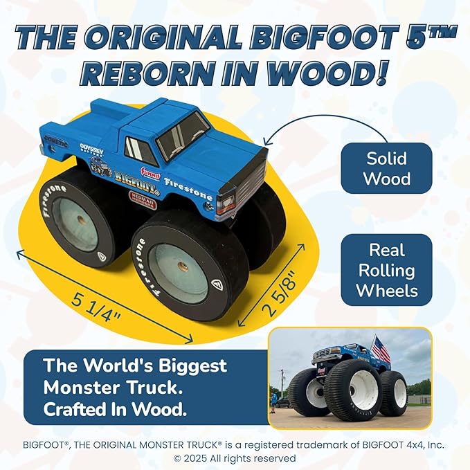 DIY Bigfoot 5 Monster Truck Wooden Kit w/Stickers & Paint (Large 5 1/4")- Officially Licensed Kids Building & Painting Kit - Wooden Painting & Building Kits for Kids - Ages 5-8 Years Stem & Paint Toys