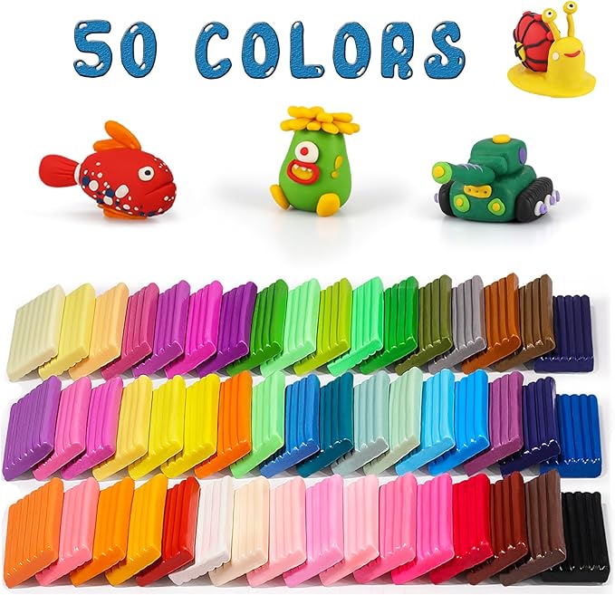 Polymer Clay - Ixiaoyoo 50 Colors Modeling Clay Set for Kids, Oven Baked Model Clay, Non-Sticky, with Sculpting Tools, Gfit for Children and Artists