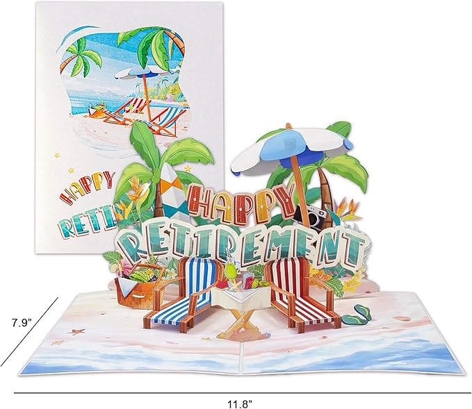 Greeting Card Retirement Paper 3D Pop-Up Cards Handmade Birthday Beach Gift for Women, Mom, Wife, Men Large Size Aniversary Wedding Christmas Gifts Coconut Trees