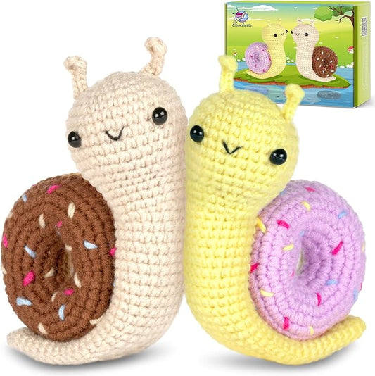 Crochetta Crochet Kit for Beginner, Crochet Starter Kit w Step-by-Step Video Tutorials, Learn to Crochet Kits for Adults, DIY Knitting Supplies, 2-Pack Snail Couple (40%+ Yarn Content)