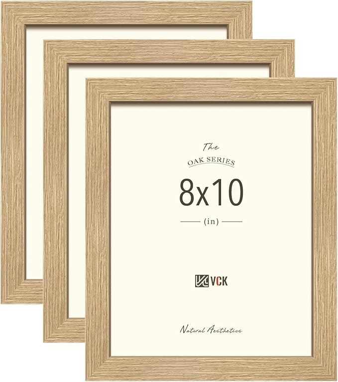 VCK 8x10 Picture Frame Set of 3 - Beige Oak, Natural Solid Wood Photo Frame, Table Display or Wall Hanging