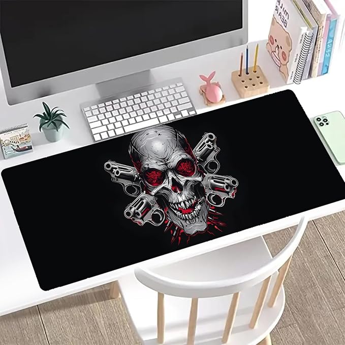 Skeleton Pirate Gaming Mouse Pad, Office Desk Mat, Anti-Slip Rubber Base Cool Aesthetic Mouse Pads for Computer Laptop Keyboard School Home Desktop Gamer Home Accessories Decor 31.5" x 11.8"