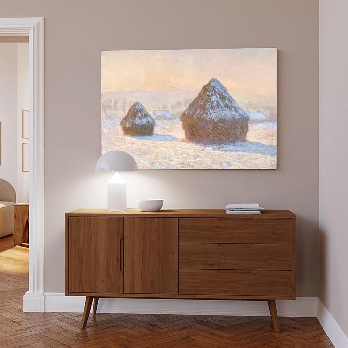 40+ Monet Famous Print Posters Wheatstacks, Snow Effect, Morning by Claude Monet Impressionism Poster Print for Room Aesthetics Canvas Wall Art Print Unframe 20×30inch(50×75cm)