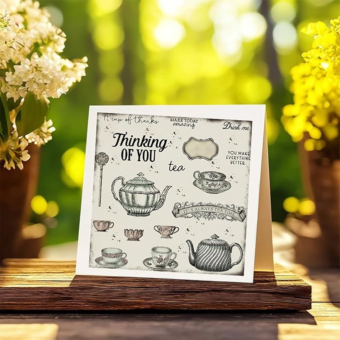 Teapot Coffee Cup Stamps and Cutting Dies for Card Making DIY Transparent Silicone Clear Stamp and Metal Die Cuts Sets for Scrapbooking Paper Greeting Cards Decor Seals Craft Supplies
