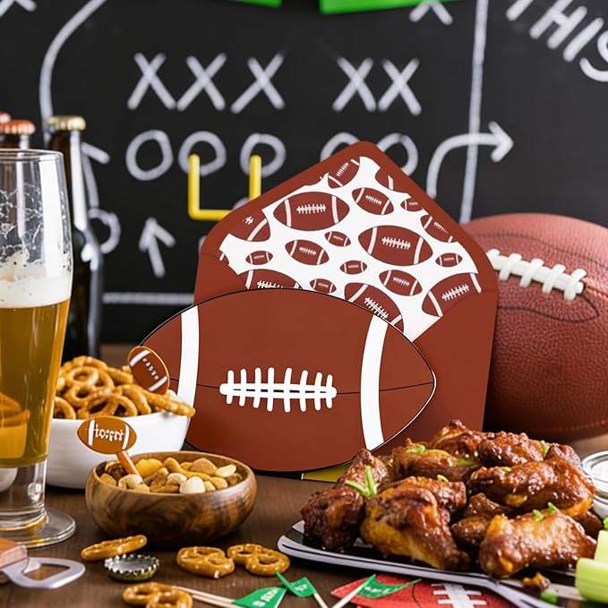 Whaline 24 Pcs Football Shaped Thank You Cards Greeting Cards with Envelopes Stickers Brown Rugby Blank Note Card for Football Season Sports Games Baby Shower Birthday Party, 4 x 6 Inch