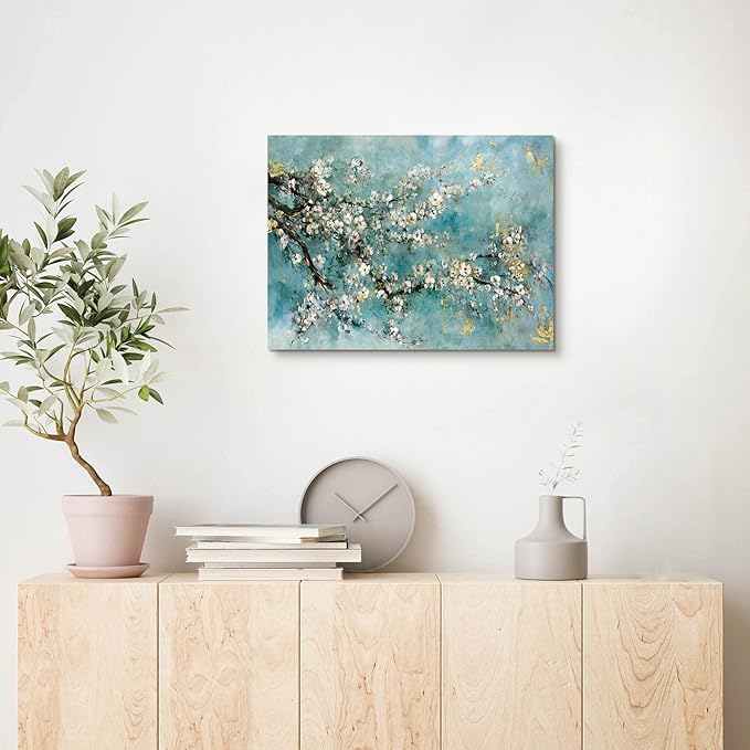 ARTISTIC PATH Abstract Wall Art Flower Picture: Dogwood Bloom Painting Artwork Print on Canvas for Bedroom (24" W x 18" H,Multi-Sized)
