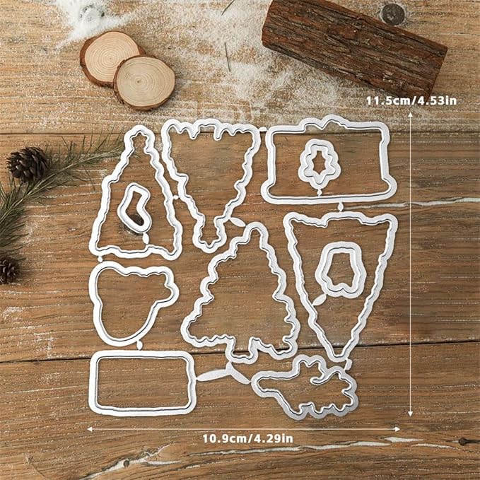 Christmas Tree Fireplace Stamps and Cutting Dies for Card Making DIY Transparent Silicone Clear Stamp and Metal Die Cuts Sets for Scrapbooking Paper Greeting Cards Decor Seals Craft Supplies