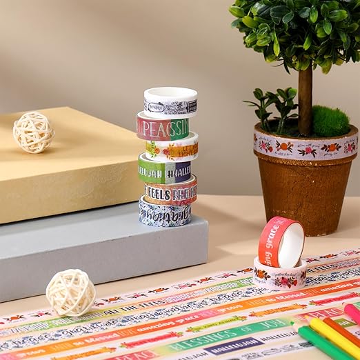 Janlaugh 24 Rolls Christian Washi Tape Gifts Bulk Religious Inspirational Scripture Supplies Bible Verse Tape for Bible Study Journaling Crafting Christmas Stocking Stuffers Gift (Vintage)