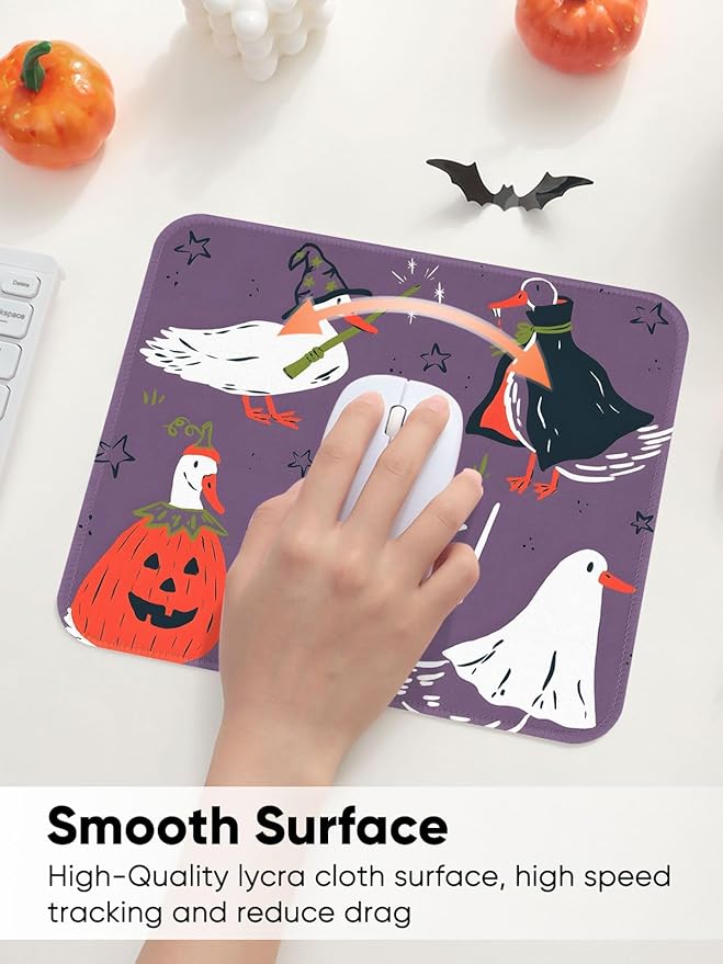 Seorsok Halloween Funny Duck Mouse Mat,Pumpkin Decor Mouse Pads for Office Laptop,Washable Square Mousepads with Extended Stitched Edges Non Slip Rubber Base 9.5"x7.8"x0.12" Inch,Purple