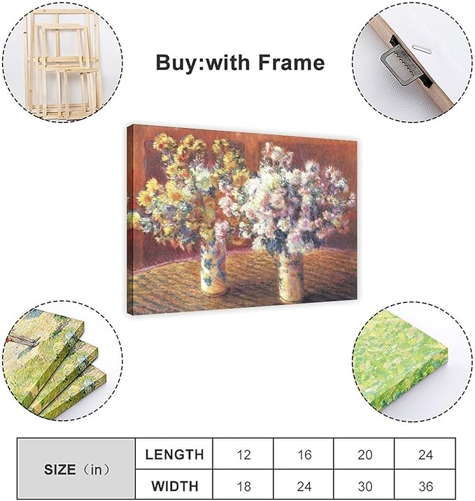 40+ Monet Famous Print Posters Two Vases with Chrysanthems by Claude Monet Impressionism Canvas Posters Print Wall Art Bedroom Office Room Decor Gift Frame 20×30inch(50×75cm)