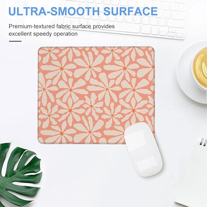 Mouse Pad, Boho Retro Groovy Orange Flowers Mouse Pads for Desk,Waterproof Anti-Slip Rubber Gaming Mouse pad with Stitched Edges for Gaming Office Laptop Computer Men Women