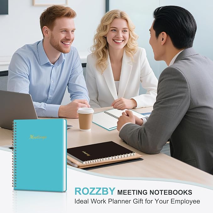 Meeting Notebook for Work Organization, Work Planner Notebook with Action Items, Project Agenda Planner for Note Taking, 160 Pages (6.9" X 9.9"), Office School Business Supplies for Women & Men