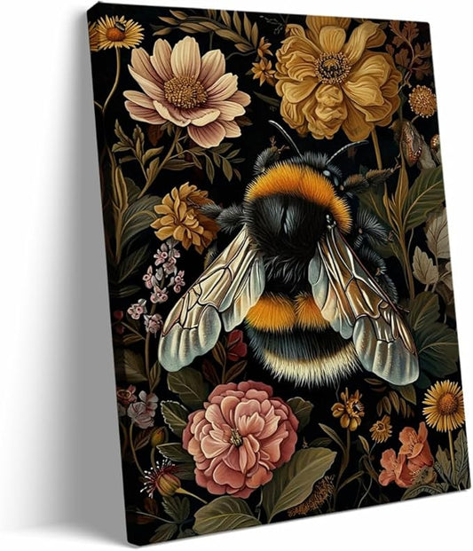 William Morris Style Bumble Bee Print William Morris Wall Art Exhibition Print Vintage Wall Art Textiles Art Vintage Poster Bumble Bee Insect Art for Living Room Bedroom 12x16in Frame wall art