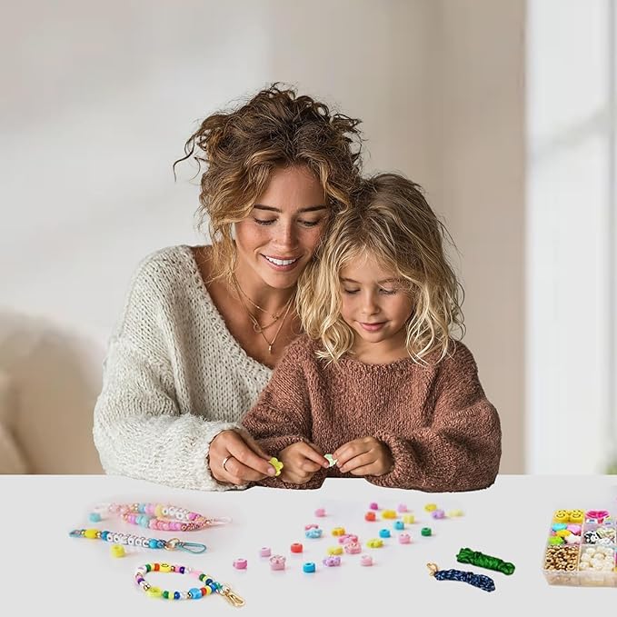 Pony Beaded Keychain Making Kit for Girls Women, 421 Pcs Personalized Jewelry Making Kit for Bag With Heart Flower Letter, DIY Key Charms Charm Supplies Crafts Accessoriess for Birthday Christmas