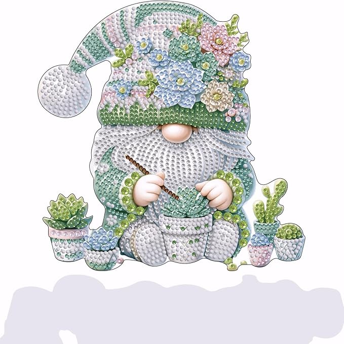 Tabletop Diamond Art Kits for Adults - Succulents Gnome Diamond Painting Figurines Ornaments, DIY Diamond Art Statues Diamond Dots Sculpture Special Shaped Paintings with Diamonds Gem Art and Crafts