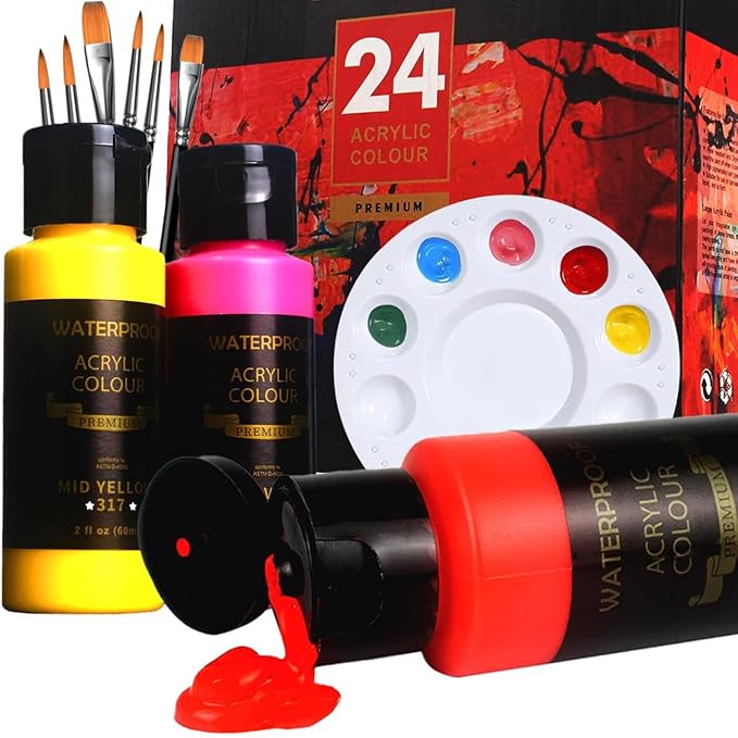 Acrylic Paint Set for Kids & Adults - Non Toxic Rich Pigments Artist Quality Great Color Jars Set for Professional Painting on Canvas, Wood, Fabric and More (24 Colors (2 Ounce Each)) MD-A13-2