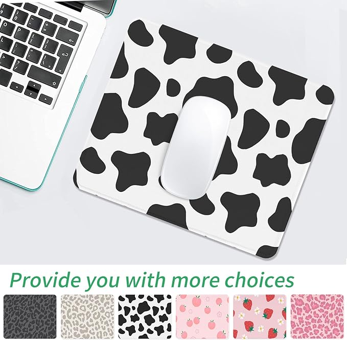 Seorsok Cow Pattern Mouse Pad,Mouse Mat Square Waterproof Mousepad Non-Slip Rubber Base Mouse Pads for Office Laptop,9.5"x7.8"x0.12" Inch Black&White