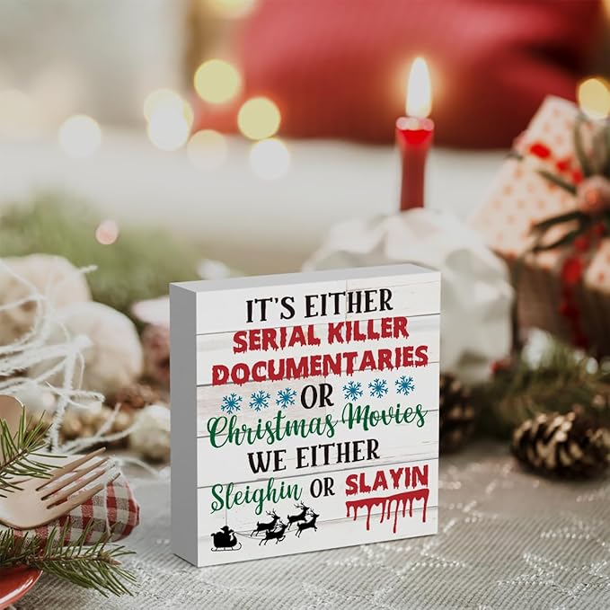 WRSUNT Spooky Horror Christmas Decor Funny Christmas Office Home Desk Shelf Decor, Primitive Christmas Decor, Christmas Story Decorations 5x5 inches